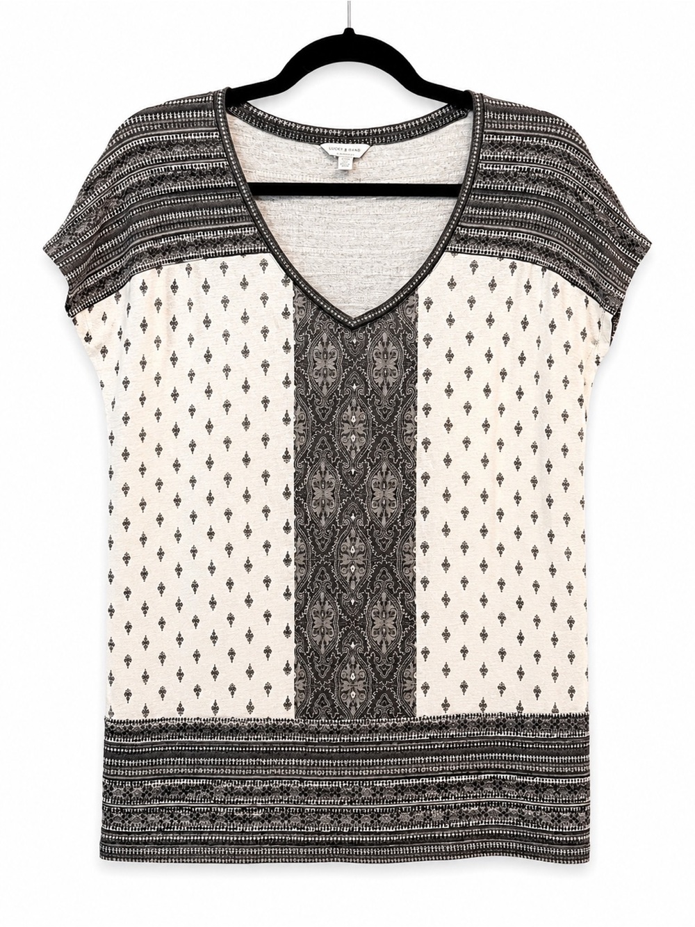 Lucky Brand Boho Print Mixed Pattern Soft Tee Top Large